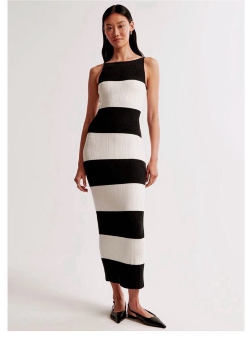 Abercrombie Black White Stripe Sleeveless Boatneck Sweater Maxi Dress Medium
